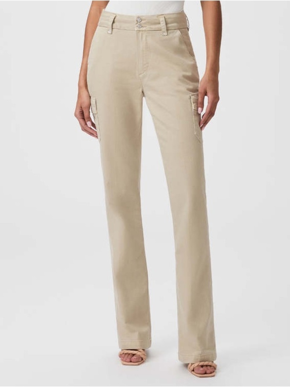 PAIGE Dion With Cargo Pockets Denim Trouser Bottoms Pants Wide Leg Flare Sand